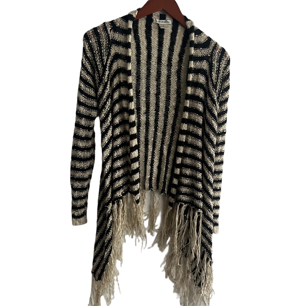 Chic Striped Cardigan with Fringe